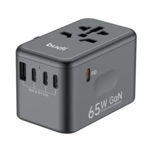 شارژر دیواری 65 وات بودی مدل Budi AC355B65 با خروجی USB و USB-C با گارانتی ۱۸ ماهه شرکتی (۶ ماه تعویض)